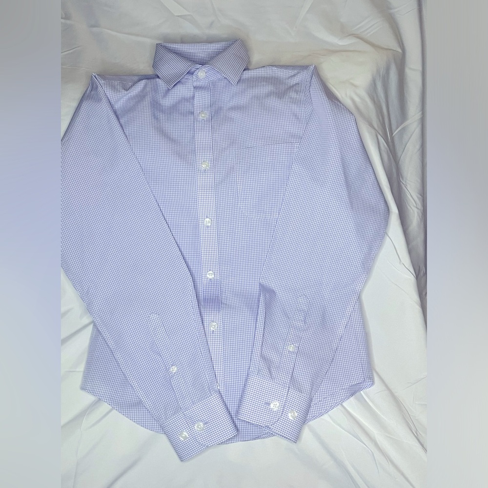 Class Club - Boys, 10/12- Long Sleeve, Non-Iron Dress Shirt - Purple Gingham